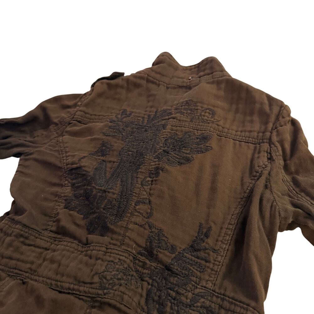 Bizz Brown Utility Jacket Women's Size Medium Y2K Military Cargo Embroidered